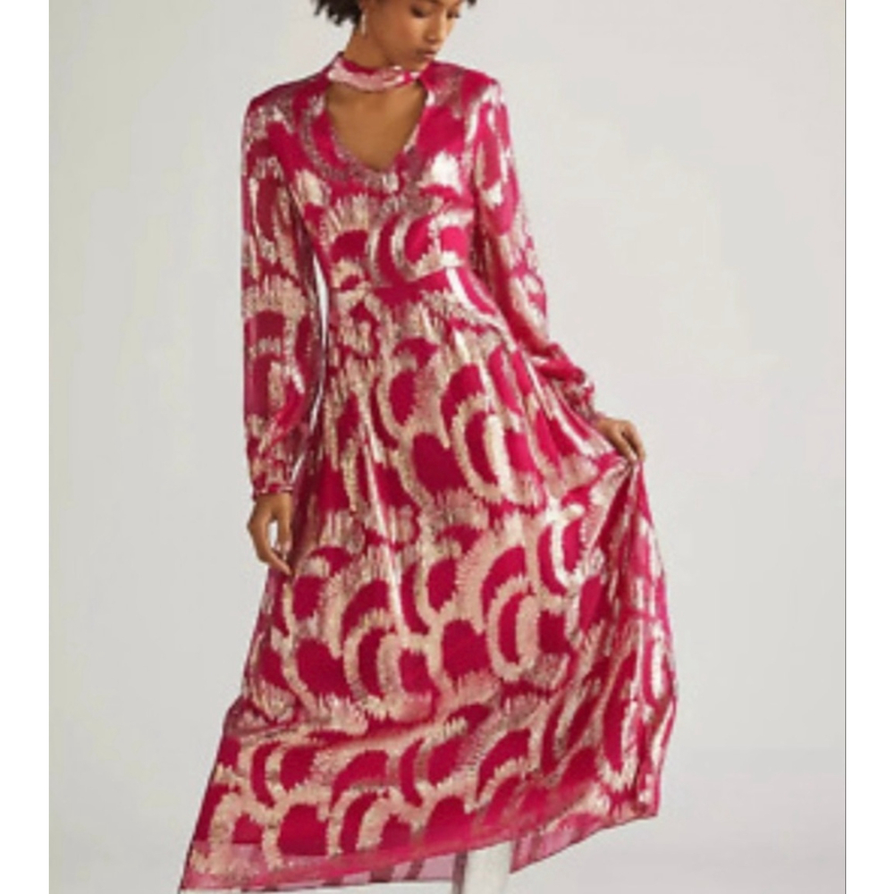 Anthropologie Hemant & Nandita Metallic Maxi Dress